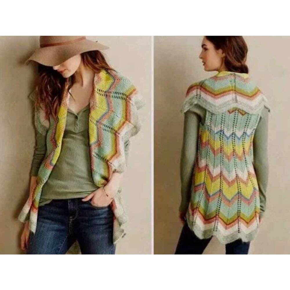 Anthropologie Rosie Neira Unni Blanket Crochet Swtr/Vst Sz XS Boho, Cottagecore
